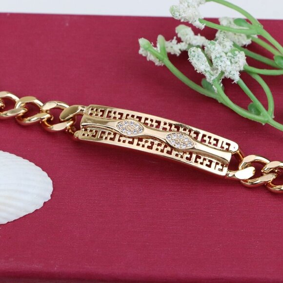 "Elegant Rose Gold Link Bracelet with Sparkling Dual Marquise Design, XPBL0955 - Picture 12 of 12